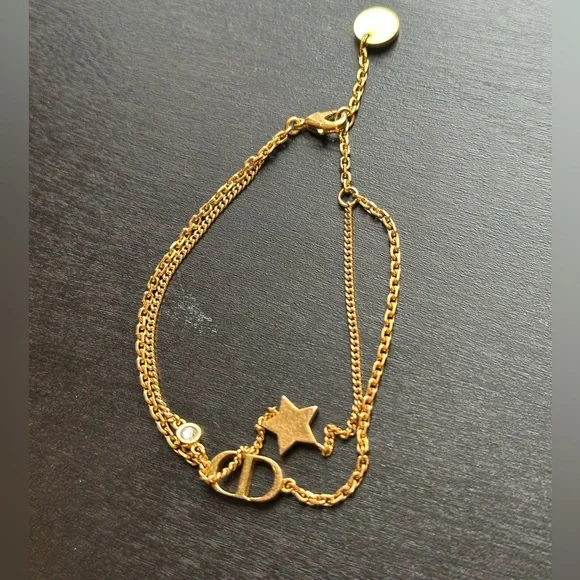 Christian Dior Gold Tone Star Logo Petit CD Double Bracelet - Picture 3 of 7